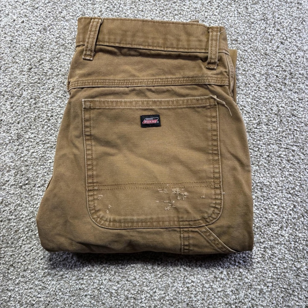 Dickies Pants Mens 32x31 Brown Relaxed Fit Canvas Carpenter Workwear Pockets